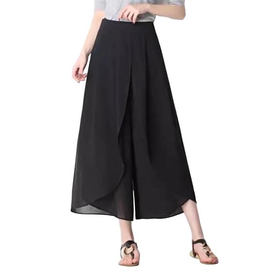

Женские брюки-юбка, эластичные широкие брюки с высокой талией и разрезом, однотонные свободные тонкие марлевые брюки, уличная одежда M чёрный