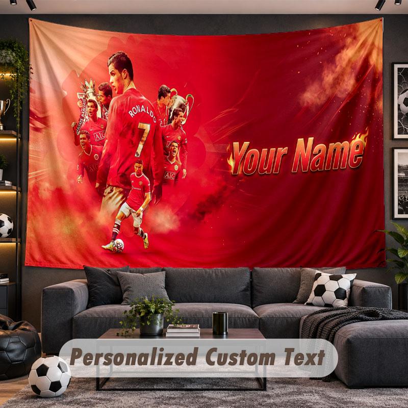 Wall Hanging Tapestry Custom NameCristiano Ronaldo Pattern Personalized Printed Fabric Wall Decor