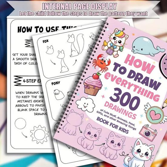 Wie man alles zeichnet 300 Zeichnungen Buch Schritt-für-Schritt-Zeichnungsbuch Tragbar Reise Kleinkinder Jungen Mädchen Pädagogisch Tier