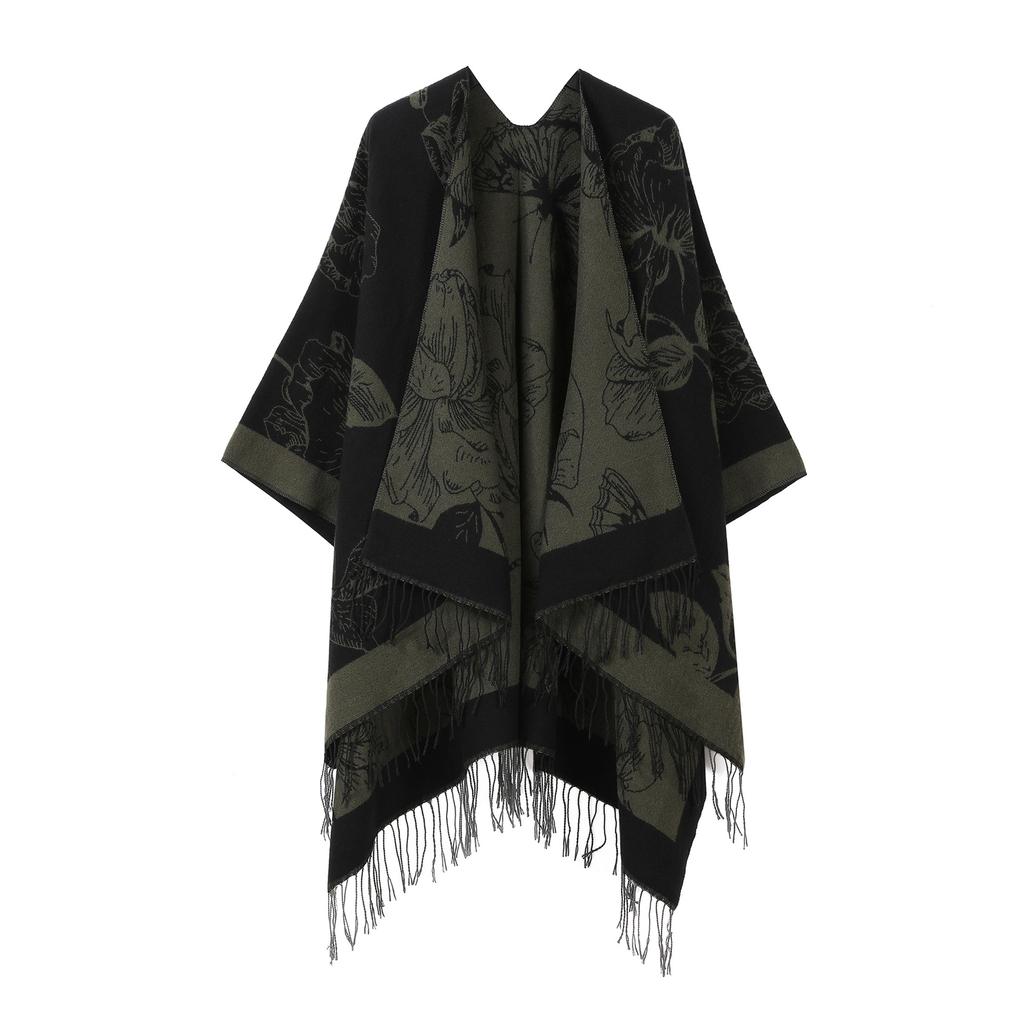 Classical Style Women's Shawl Double-sided Tassel Slit Cape High-end Travel Warm Cape