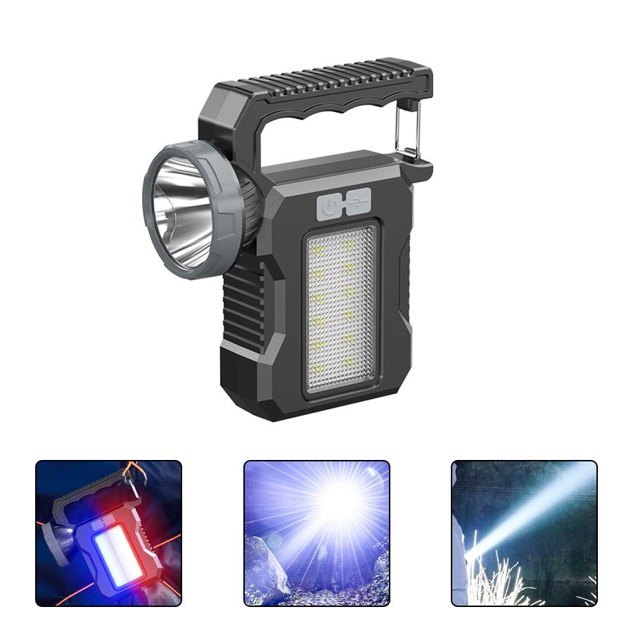 Portable Powerful USB Rechargeable Flashlights Solar LED Light With COB Work Light 4 Gear Charge Mobile Phone Camping Lamps