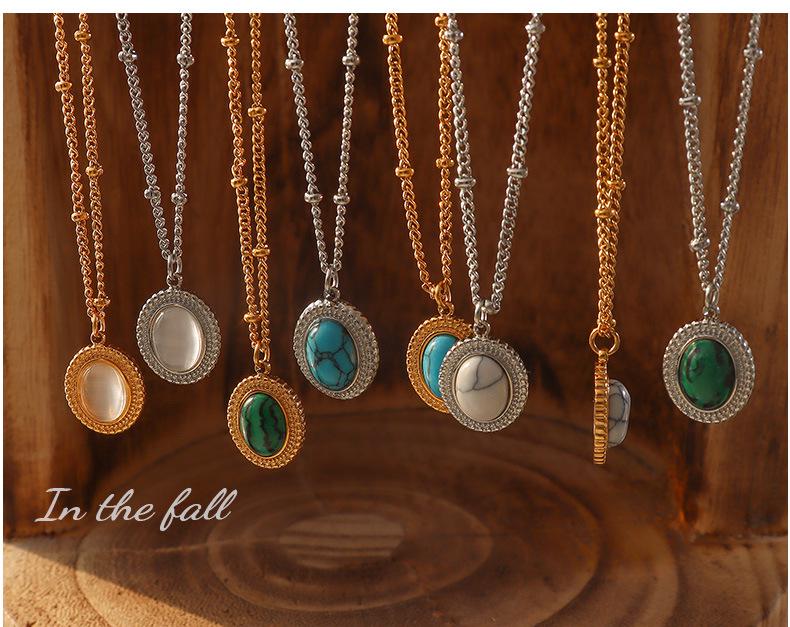 Böhmisches Retro Türkis Katzenaugen Halskette & Ohrringe Set