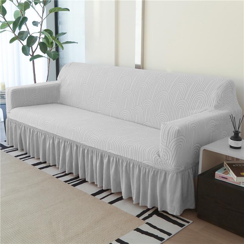 1/2/3/4 Seater Elastic Sofa Cover With Skirt Solid Color Thick Jacquard Sofa Protective Cover For Living Room