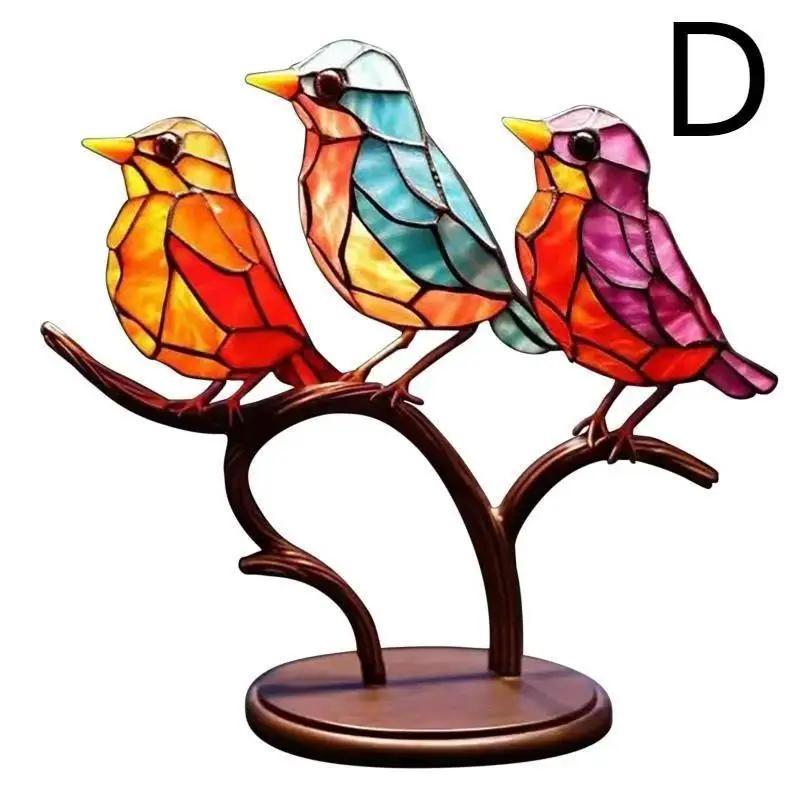 1PC Stained Metal Art Bird Ornament Birds Standing on Branch Ornaments for Home Decor Desktop Office Living Room Bedside Gifts