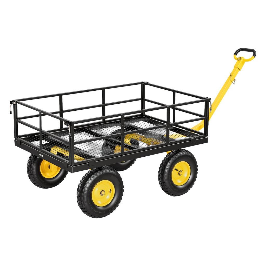 Steel Garden Cart, 544 Kg Heavy Duty Pullable Garden Wagon Yard Cart, 2 In 1 Outdoor Metal Utility Wagon Yard Trailer with 330 Mm All Terrain Tires,