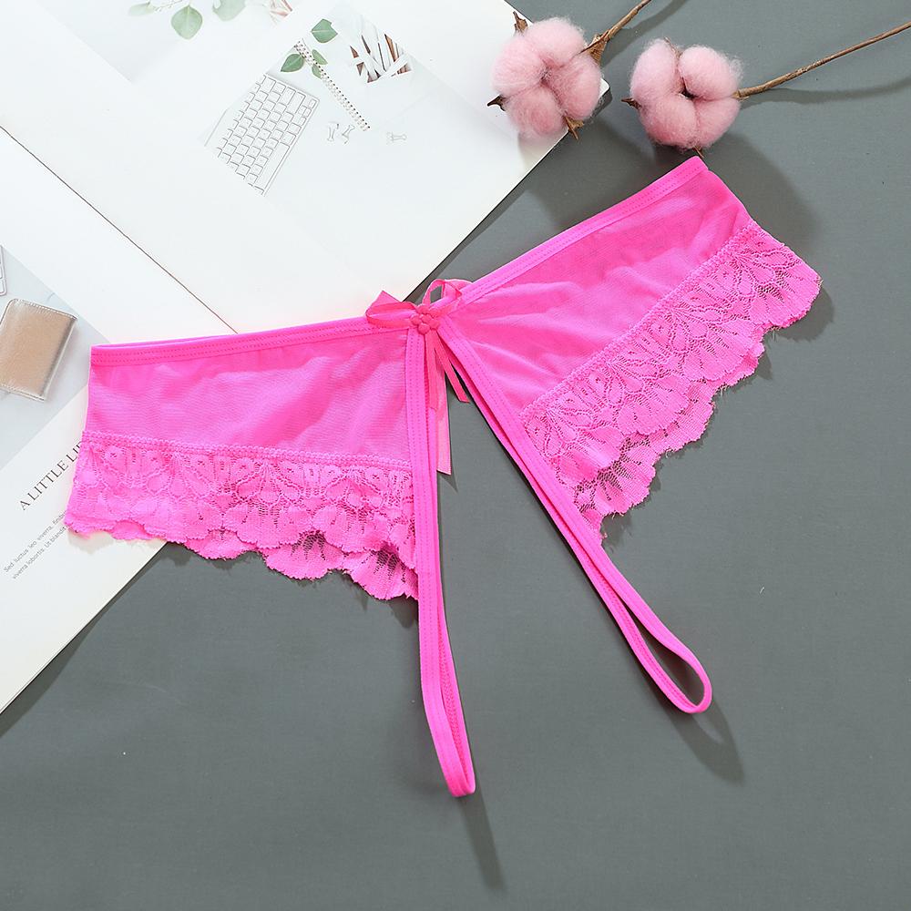 Sexy Lingerie Women's Panties Crotch Opening Transparent G-strings Thongs Solid Bowknot Underwear for Ladies Women Lace Pantys