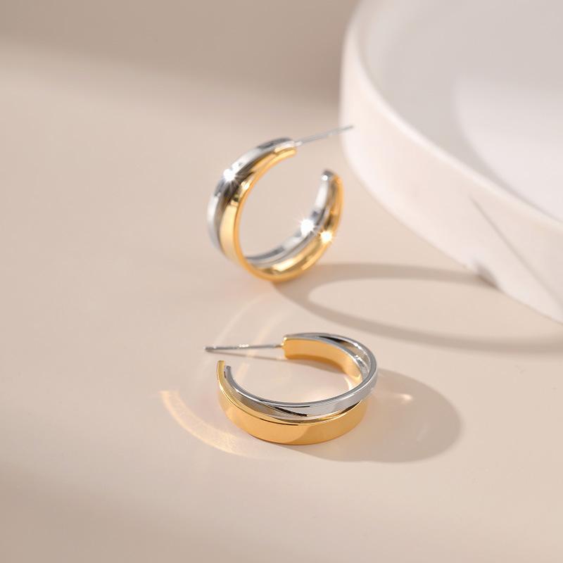 Color Block Gold Silber Zweifarbig Kreuz Design Personalisierte Metall Chic Steckerohrringe Für Frauen