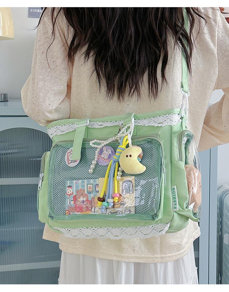 Japanese Style Transparent Anime Badge Tote - Cute Shoulder Crossbody Bag for Women & Students