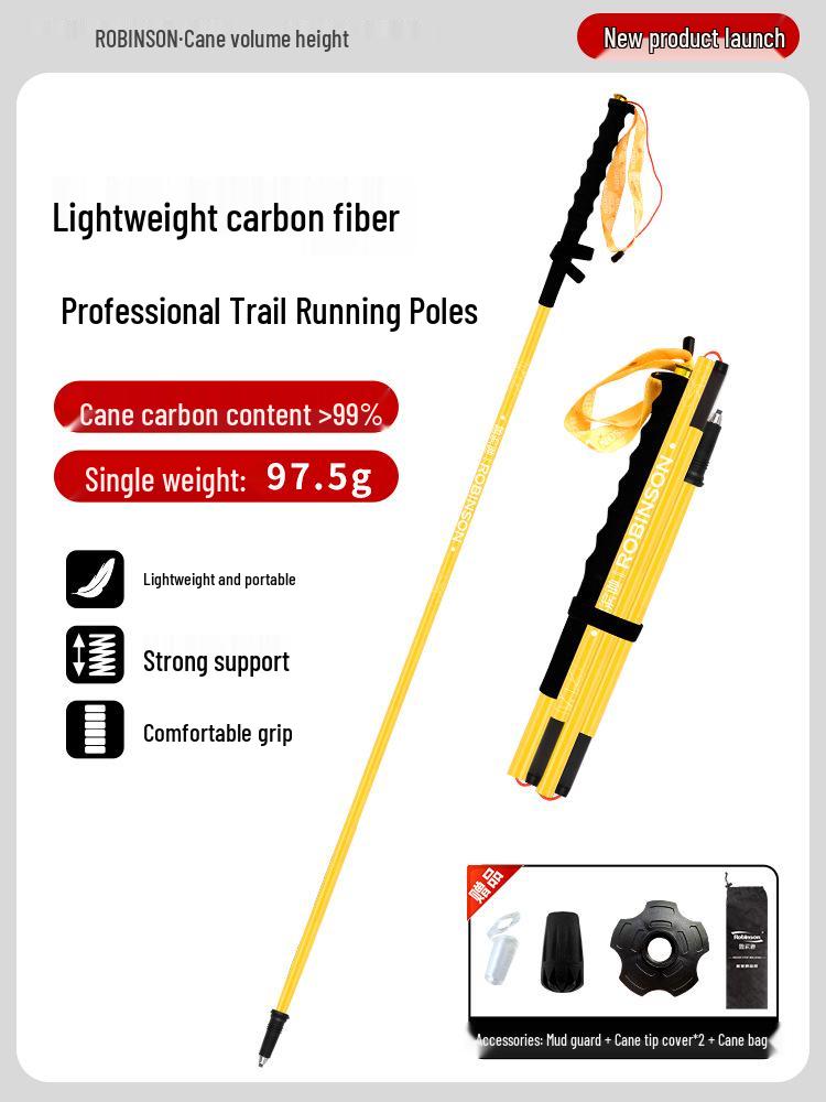 Robinson Ultralight Carbon Fiber Folding Trekking Pole - 4-Section Outdoor Hiking, Trail Running, and Climbing Stick.