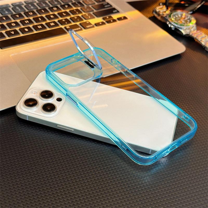 

Розкішний металевий чохол-підставка для камери для телефону iPhone17 16 E 15 14 13 12 Pro Max Plus Samsung S22 23 24 25 Ultra Простий напівпрозорий крижаний чохол iPhone 16E чорний