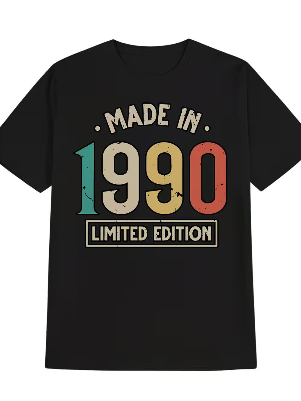 

Men s Vintage 1990 Limited Edition Graphic T-Shirt - Black Retro Bold Letter Print XXL