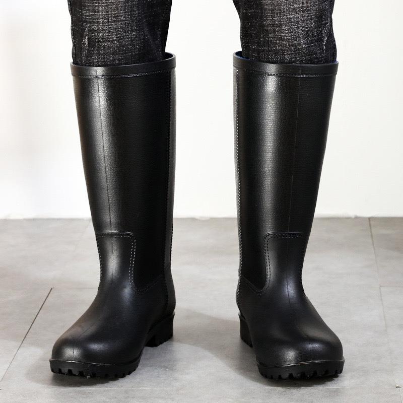 New Black Labor Protection Rain Shoes Men's Rain Boots Long Tube + Water Protection Shoes Fishing Construction Site Plastic Shoes Men