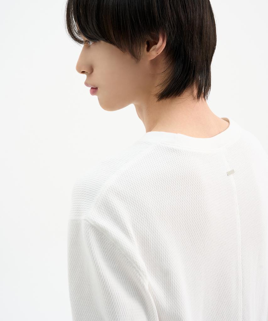 TRIP LE SENS Cover Stitch Crop Waffle Sweatshirt_White