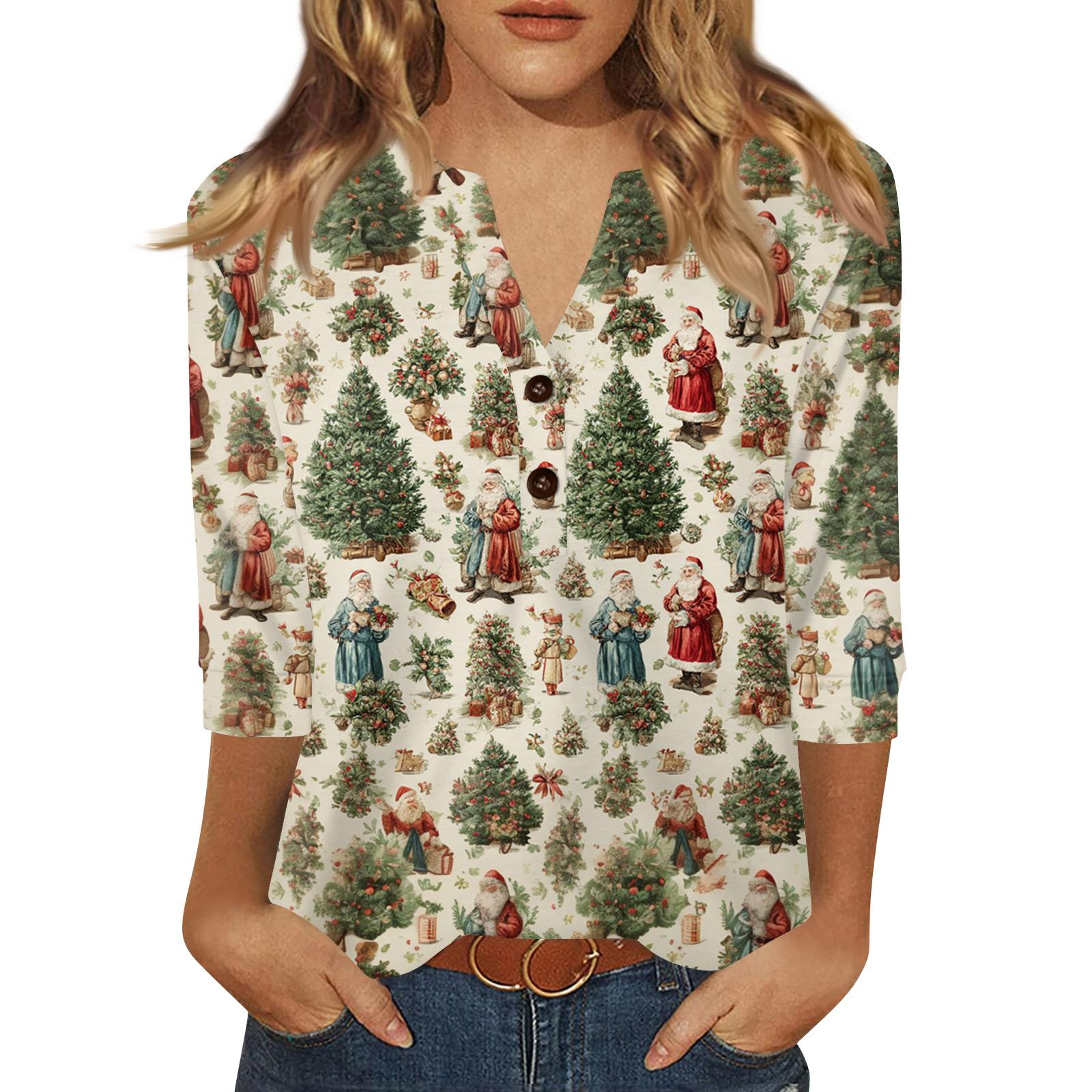 

Жен. Футболка С принтом Пуговицы Рукав 3/4 Повседневные Выходные Мода Классический Классический V-образный вырез Обычный Верх XXL