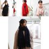 Women Elegant Knitted Solid Scarf With Pearls And Long Tassels For Winter Warmth