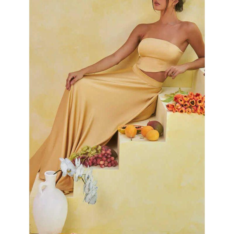 and American Foreign Trade Cross-Border Summer Tube Top Sexy Top High Waist One-Piece Skirt Formal Dress Light Luxury Formal Dress Vacation Skirt