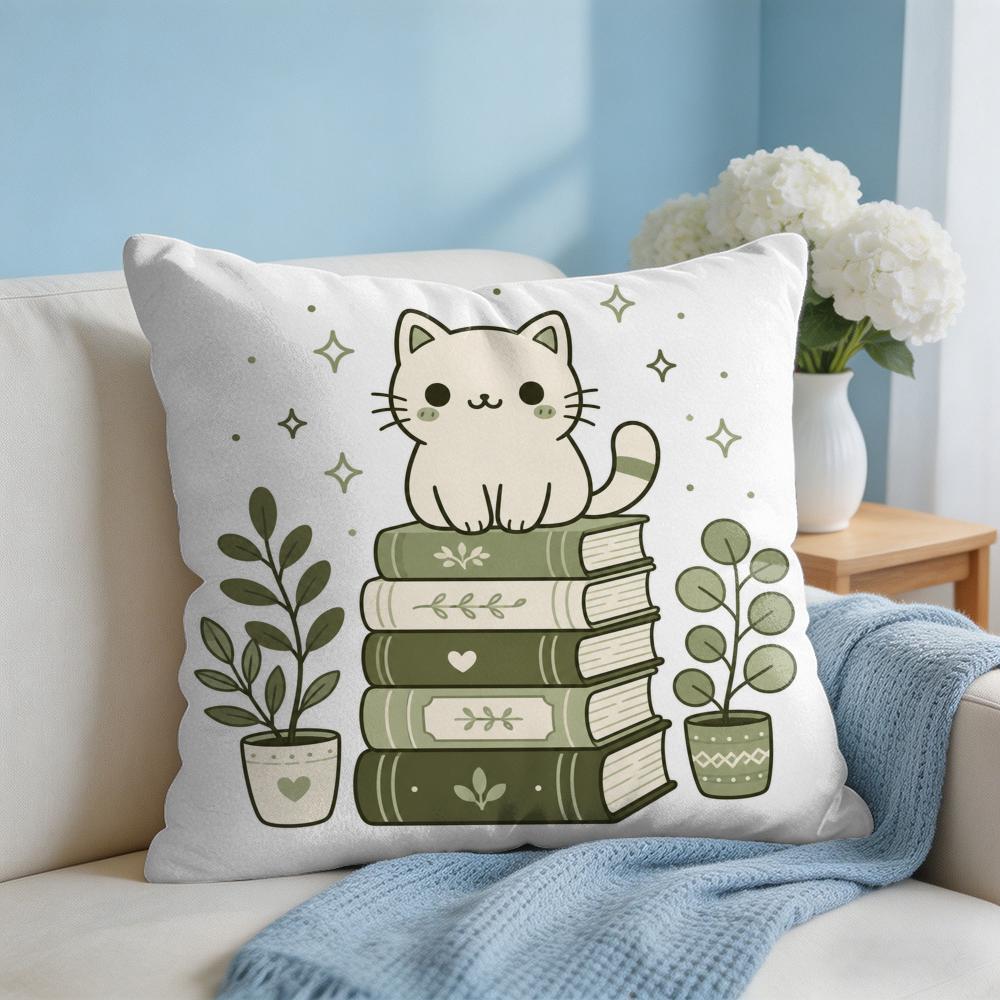 Cushion Cover The Cat on the Book Short Plush Soft DoubleSided Printing Pillow Case Cozy Sofa Bedroom Home Decor Gift