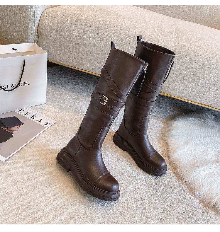 

Cowhide version~ thick-soled boots women s British style knight boots retro folded autumn and winter Maillard locomotive boots 40