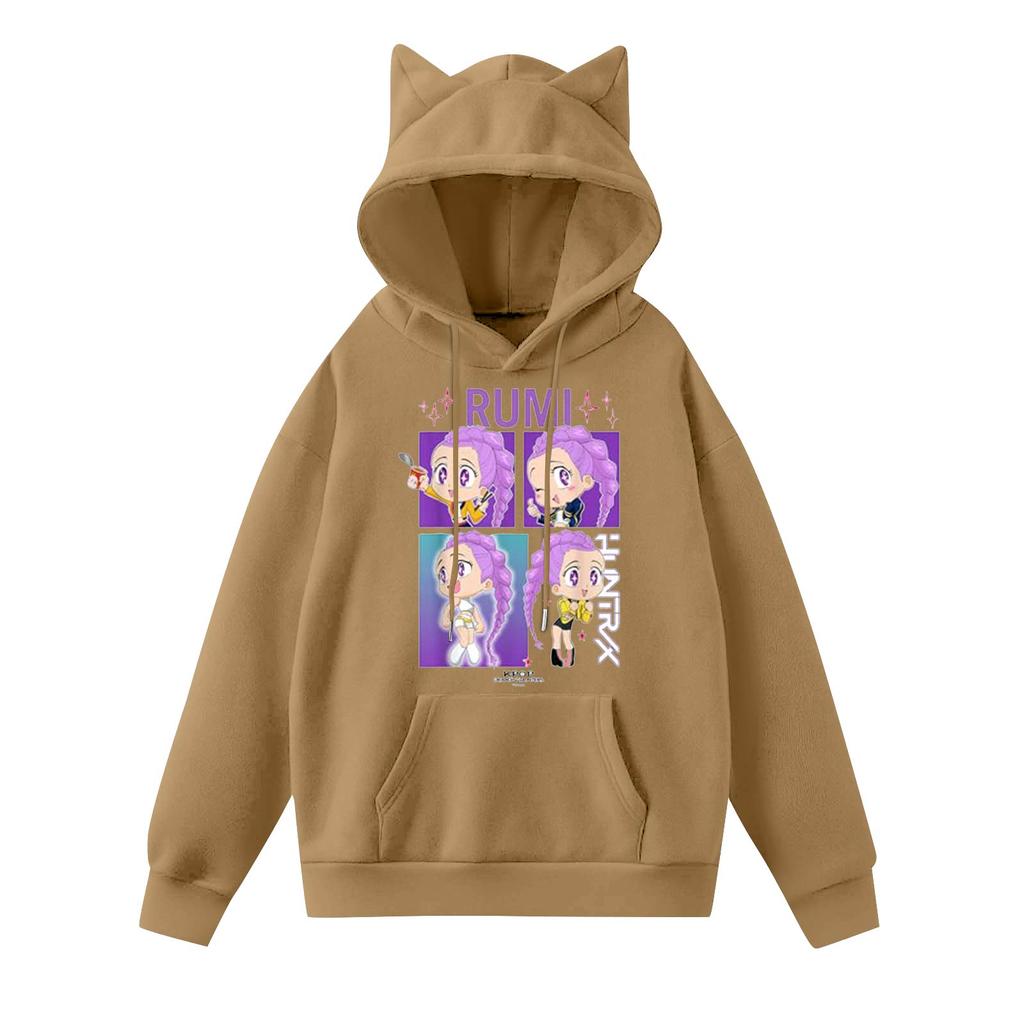 Ladies Fashion Casual Long Sleeve Printed Round Neck Hoodie Pullover Top With  Pockets