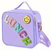 Adjustable Strap Insulated Lunch Bag, Nylon Lunch Box Insulated Bag, With Chenille Letter Patch Decor, For School Travel PicnicB