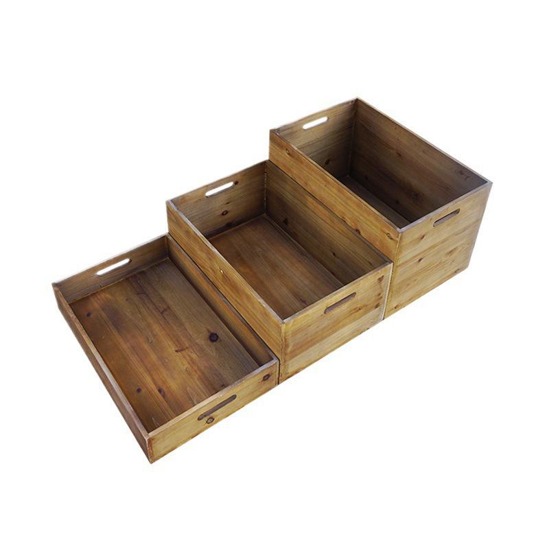 Vintage Wooden Storage Box with Frame - Solid Wood Display Basket