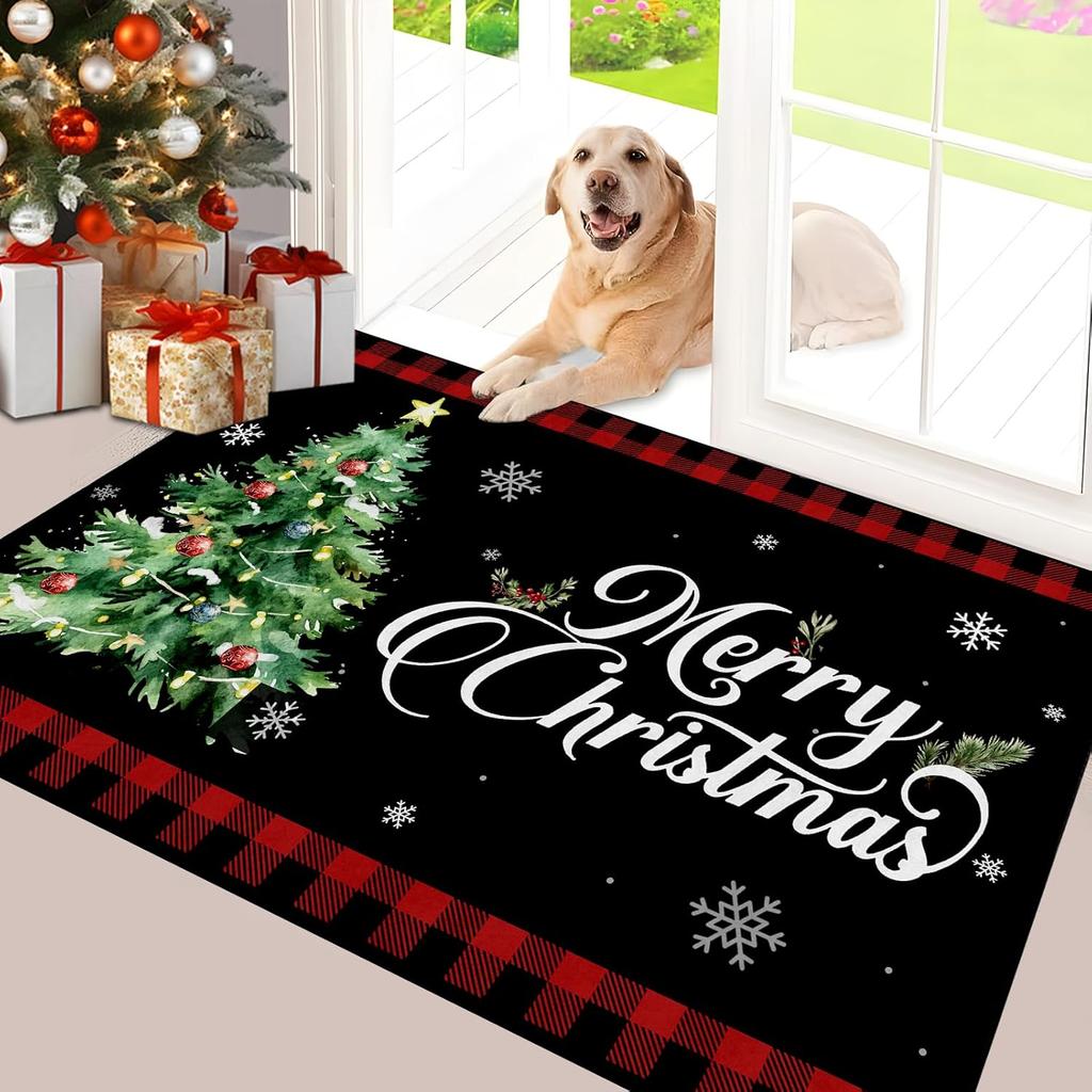 Christmas Door Mat Anti-Slip Welcome Floor Mat Washable Kitchen Indoor Outdoor Carpet Winter Christmas Decoration
