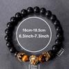 Festive Gifts Black Matte Onyx Tiger Eye And Gold Lion Head Beaded Bracelet Bold Fashion Jewelry For Men Daily Wear Simple Versatile Accessory