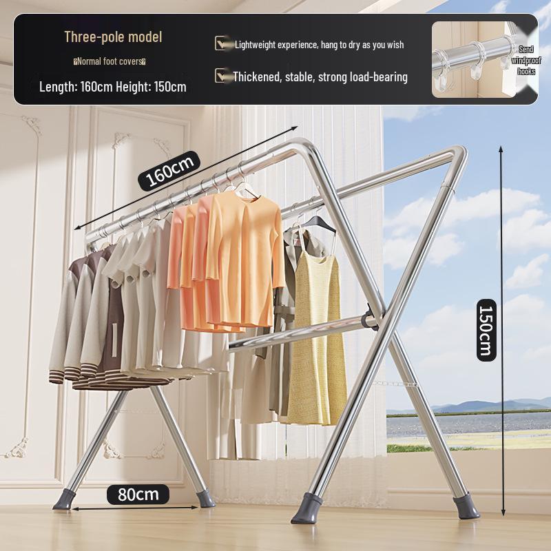 Sturdy Stainless Steel Clothes Drying Rack with Single Rod for Indoors and Outdoors