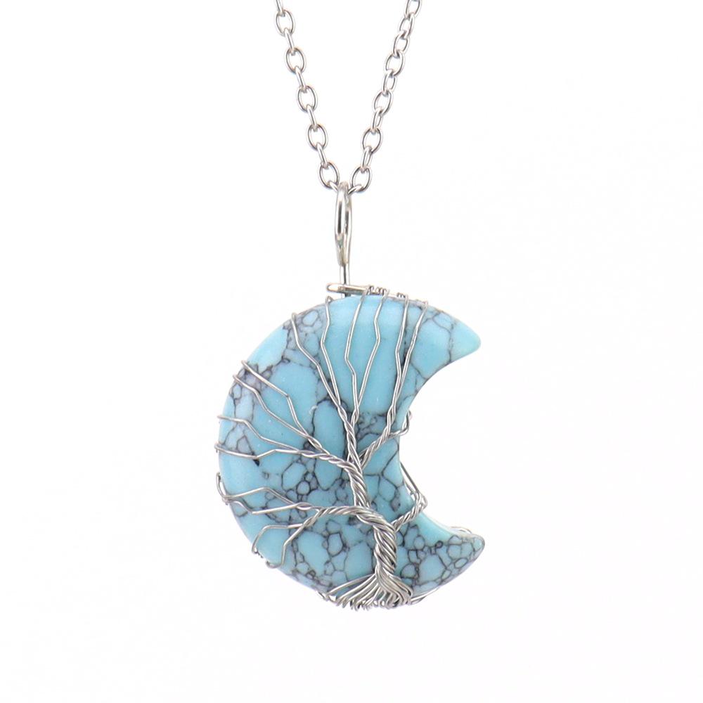 Amethyst Moon Tree of Life Crystal Pendant Necklace N512