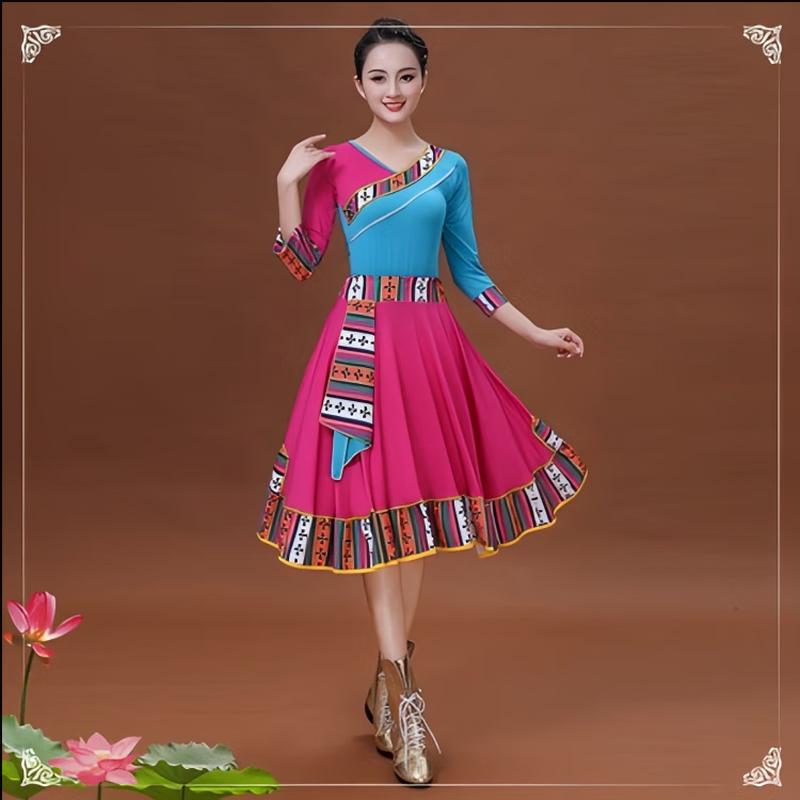 Women s Tibetan Dance Performance Costume Set 6XL