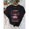 Adorable Aisles Women Casual Short Sleeve Round Neck T-Shirt French Quote Floral Design Black Casual Ladies Top