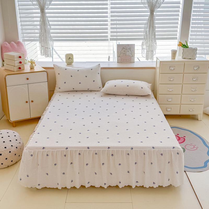 Sleeping Grid A-class Cloud Feeling Cotton Wrinkled Yarn Double-layer Yarn Bed Skirt