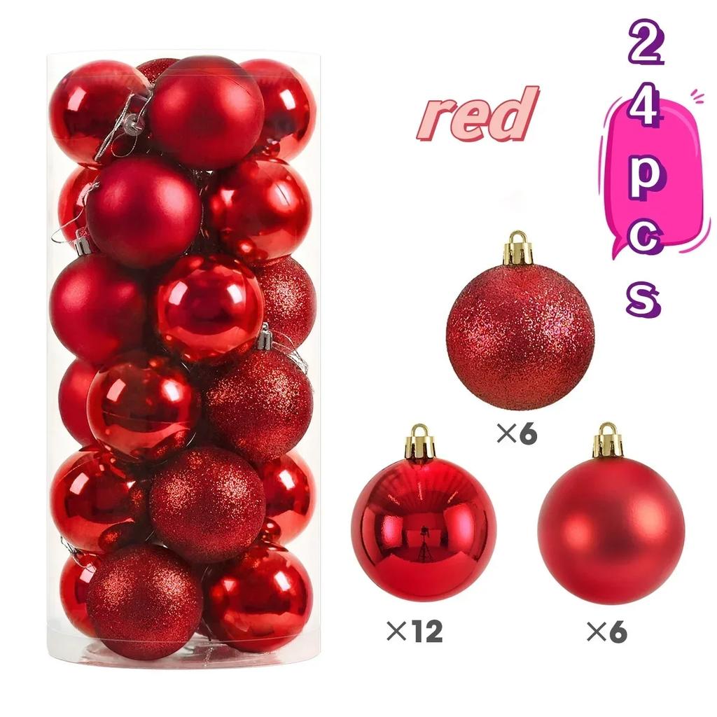 24pcs Christmas Ball Ornaments Plastics Solid Color Suspended Bauble Christmas Tree Hanging Balls Party Wedding Accessories