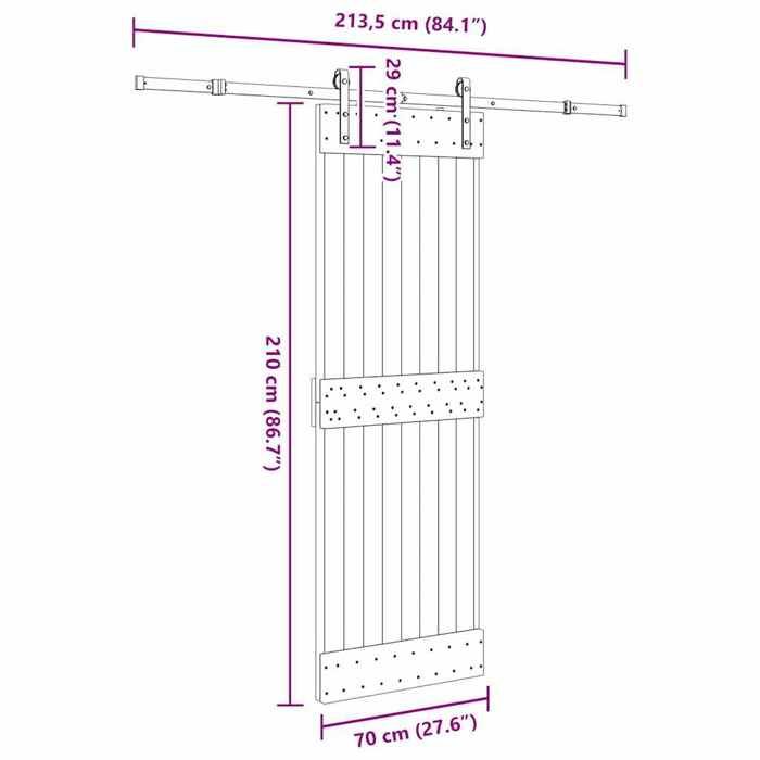 VidaXL Sliding Door and Hardware Kit 70x210 Cm Solid Pine 3332658