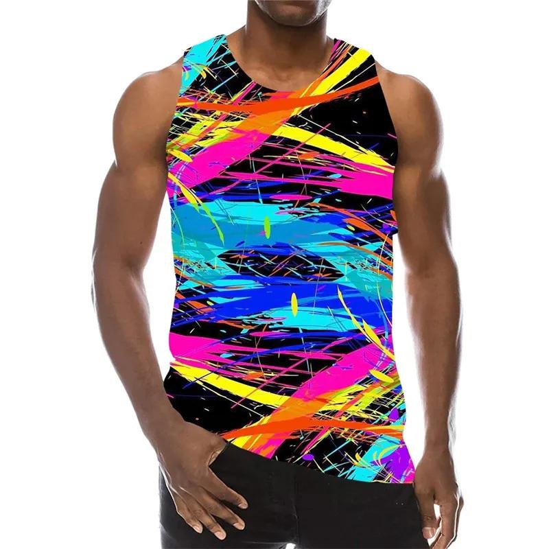 Men's Colorful Tank Top Summer Sleeveless 3D Gradient Print Vest Casual Sportswear Male Gym Tops Oversized