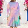 Women Plus Size V Neck Long Sleeve Printed A Line Dress Black Blue Purple Green