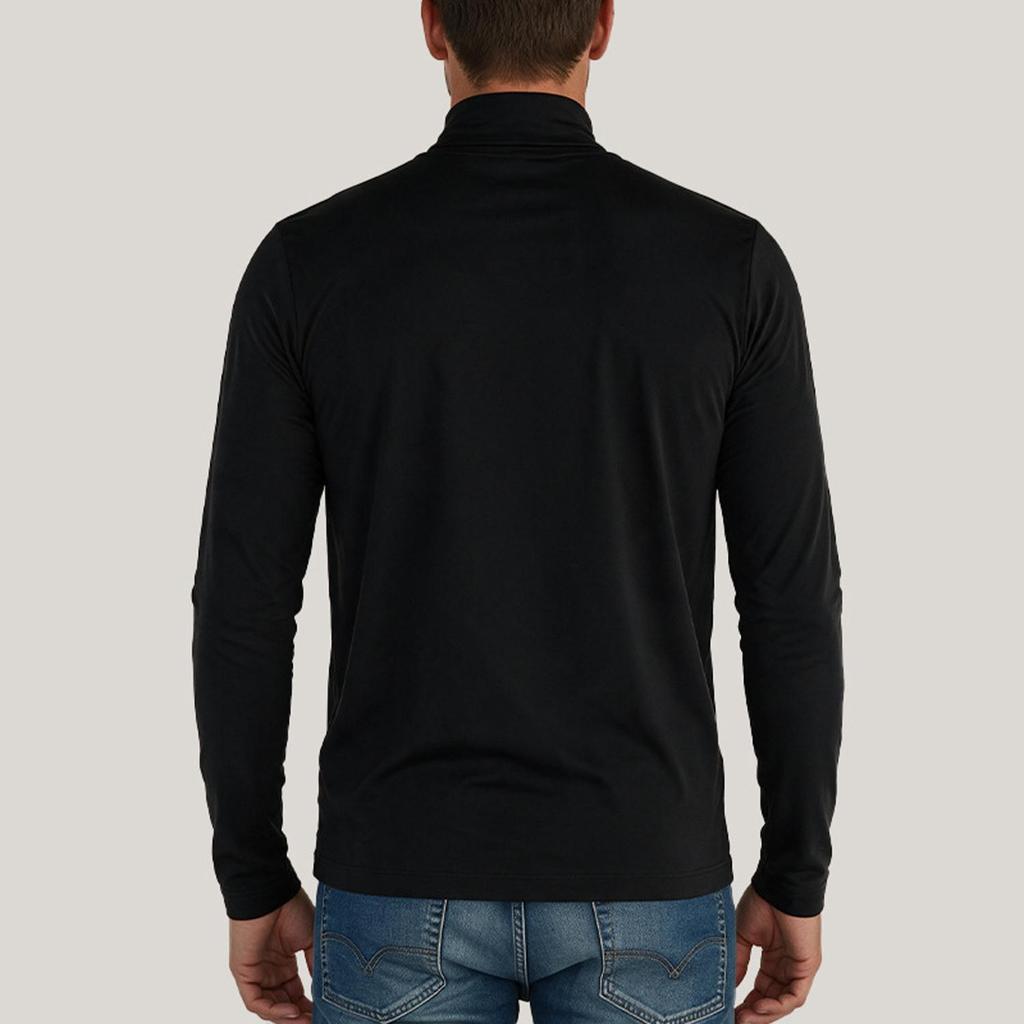 Men's Fleece Lined Turtleneck Shirt, Warm Long Sleeve Thermal Top, Black Slim Fit Winter Base Layer