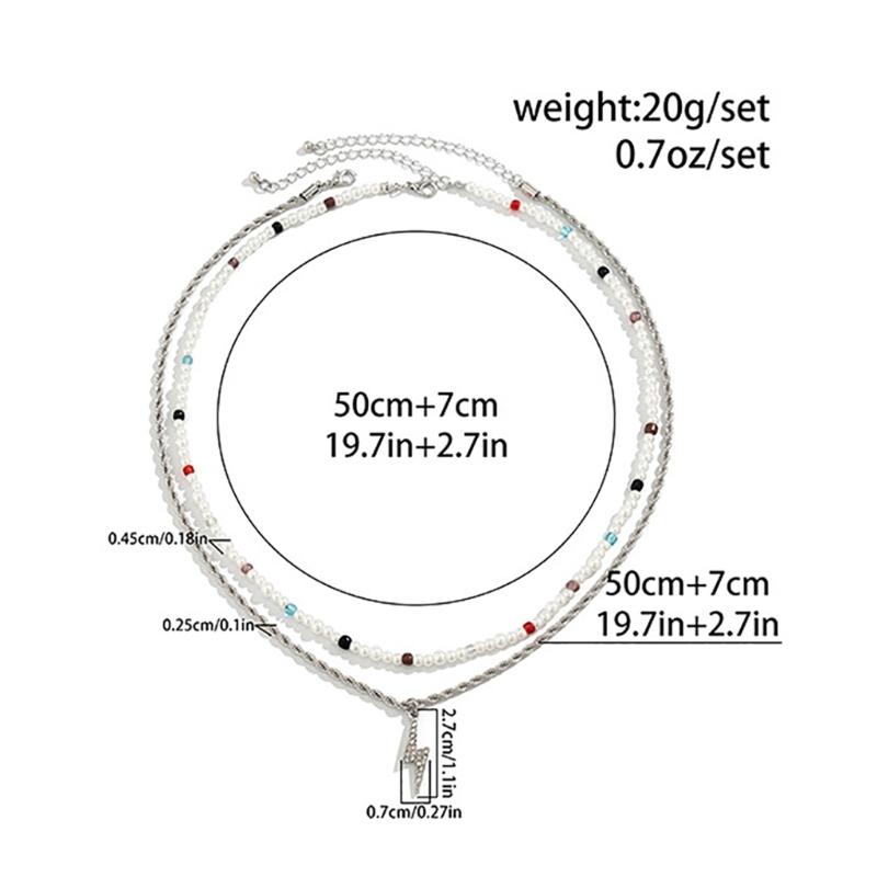 Bolt/Star Pendant Choker Layered Necklace Imitation Pearls Bead Neckchain for Women Girls Fashionable Jewelry Gift