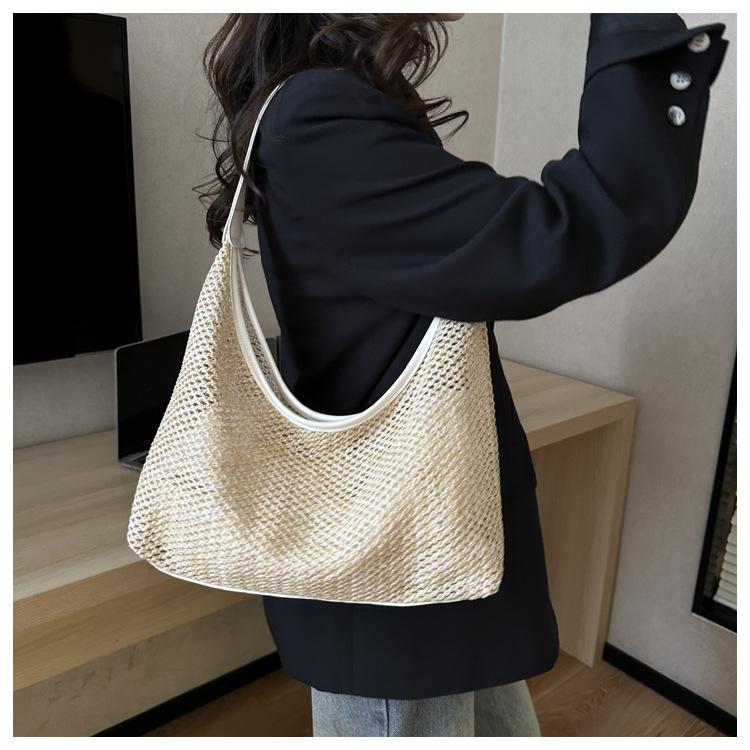 Woven Straw Tote Bag for Women Large Capacity Bucket Shoulder Handbag KTB