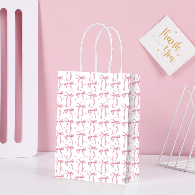 

Pink Bow Paper Gift Bag for Birthdays Christmas Parties Home Use Gift Bags with Handles Bridal Engagement Party Supplies Other