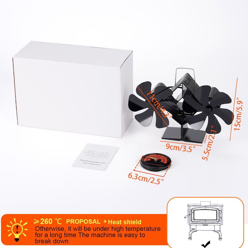 12 Blade Wood Stove Fan Heat Powered Fireplace Fan Log Wood Burner Double Head Fan Quiet Home Thermal Cycle Warm Air Heating