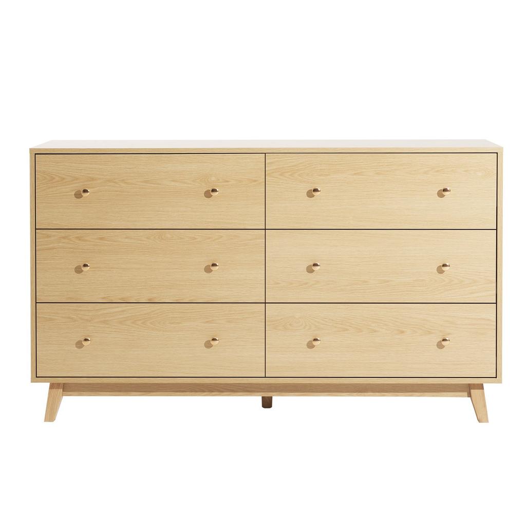 VEVOR 6 Drawer Dresser, Wooden Chest of Drawers with Sliding with Anti-tip Device, Modern Minimalist Dresser Chest