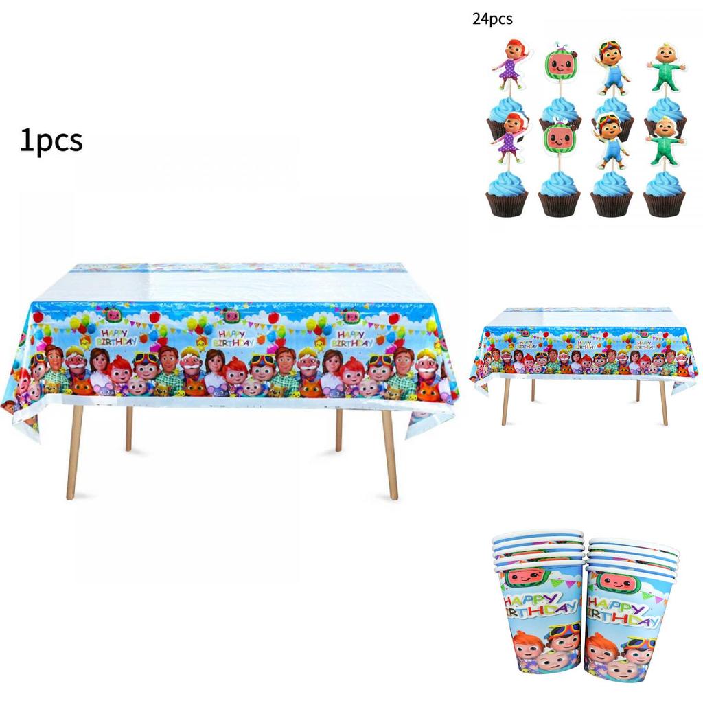 Cartoon Birthday Party Decoration Pack With Paper Dishware And Festive Flags For Kids Event
