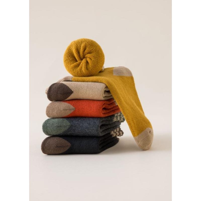 5 Pairs of Winter Warm Knit Socks for Women Men Winter Thickened Warm Socks Versatile Vintage Three-Bar Terry Socks