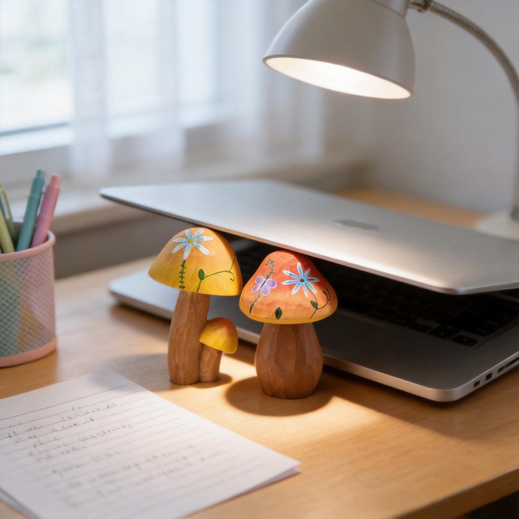 Wooden Mushroom Sculpture Handmade Housewarming Gift Kitchen Tabletop Ornament