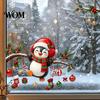 Christmas Atmosphere Decor Static Window Cling, Penguin Decal with Holly Baubles Snowflakes, PVC Sticker Sheets Festive for Home Living Room