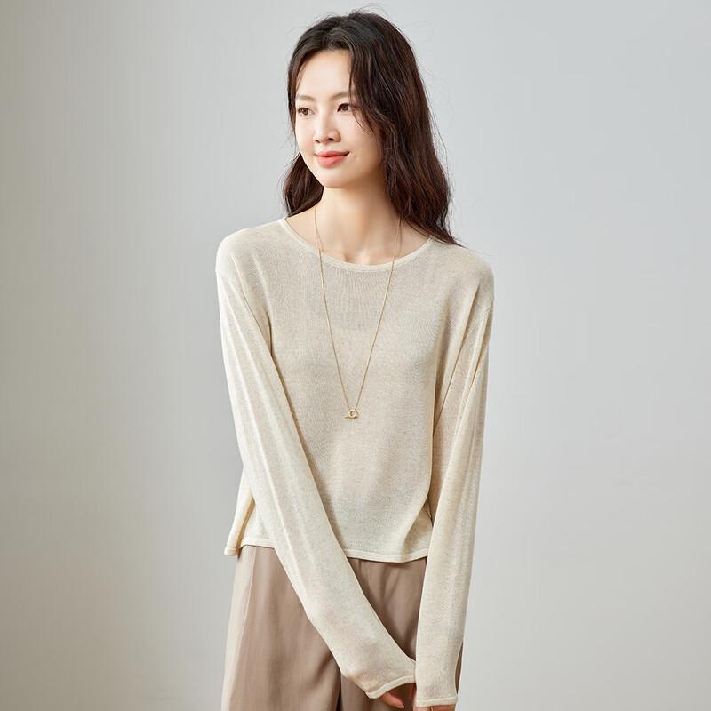 

CARBAMMI Women s Sheer Knit Long Sleeve Round Neck Top One Size