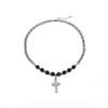 Retro Black Cross Pendant Necklace With Titanium Steel Chain For Street Style Jewelry
