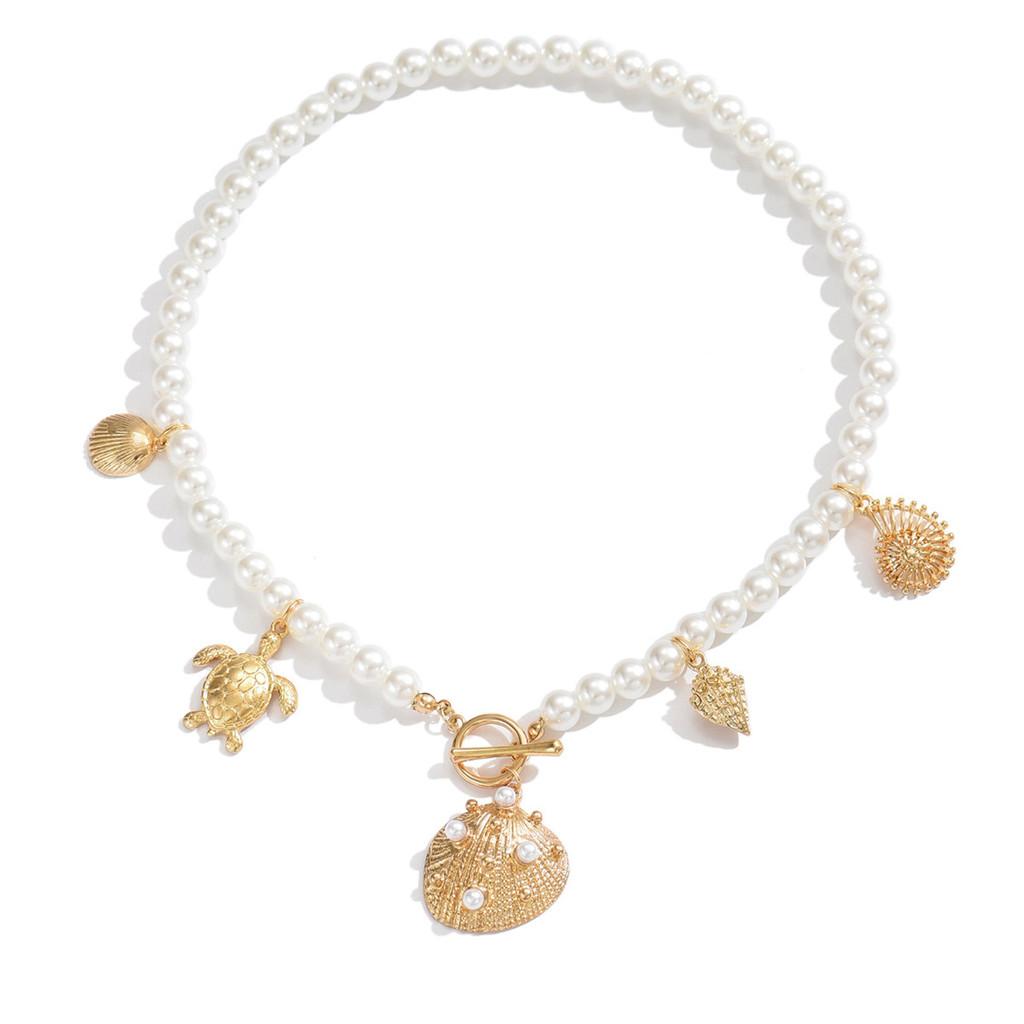 Artificial Pearl Necklace With Shell And Starfish Pendant For Girls And Teens