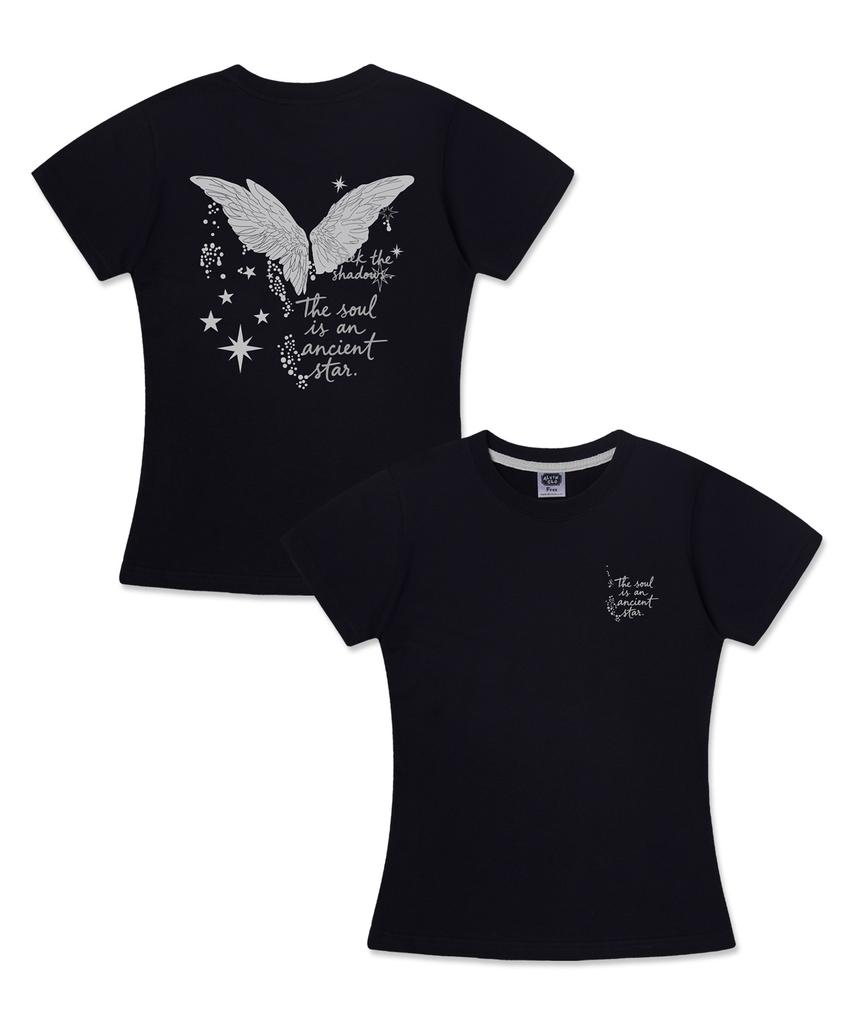 ALVINCLO [Women] Angel Wings Semi-Crop Short Sleeve T-Shirt Ast3703 (3 Colors)